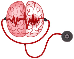 Stethoscope and brain on white background