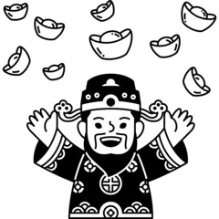 chinese god celebrate with gold for new year, greeting, website, web, application, presentation, printing, document, poster design, etc.