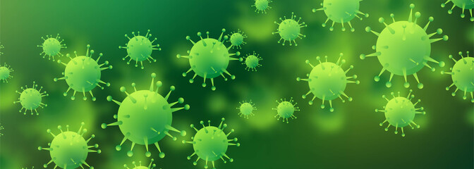.Coronavirus microbe cells in infected banner background