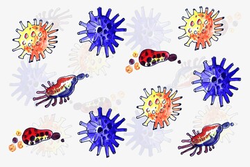 Obraz premium Viruses and bacteria for allergy germs watercolor design