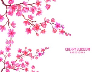 Fototapeta na wymiar Watercolor Pink Floral Cherry Blossom Background
