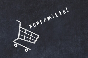 Chalk drawing of shopping cart and word nonremittal on black chalboard. Concept of globalization...