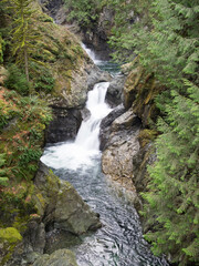 Fototapeta na wymiar Washington State, Olallie State Park, Twin Falls, Upper fall on the Snoqualmie River