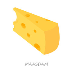 Maasdam cheese wedge isolated on white background