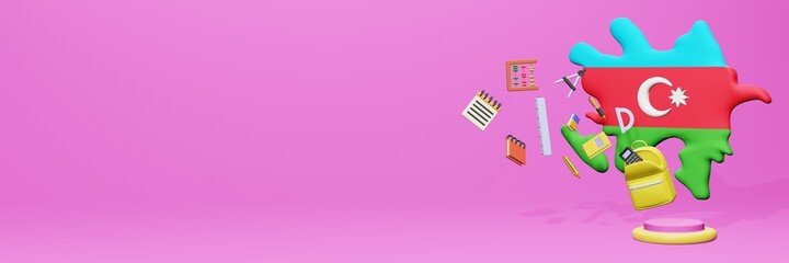 3d rendering of school tools usage for school entrance and holiday websites in Azerbaijan