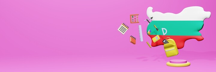 3d rendering of school tools usage for school entrance and holiday websites in Bulgaria