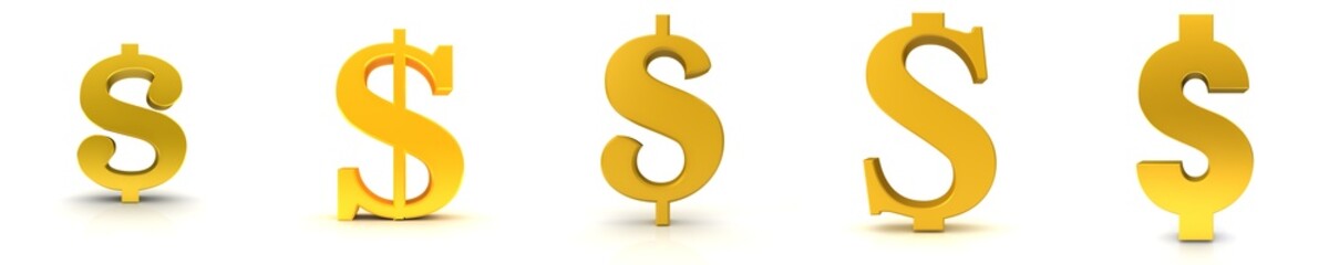 $ Dollar sign golden yellow us money cash currency symbol icon set price sale tag finance label 3d rendering in high resolution for print and business presentations isolated on white background