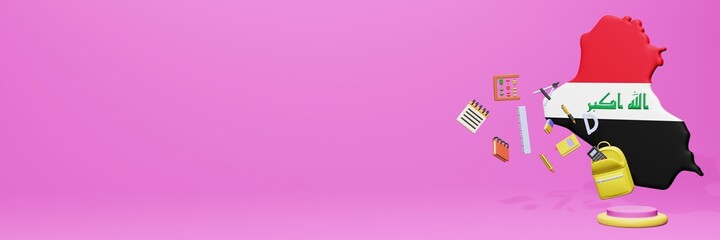 3d rendering of school tools usage for school entrance and holiday websites in Iraq