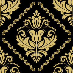 Orient vector classic pattern. Seamless abstract background with vintage elements. Orient black and golden background. Ornament for wallpapers and packaging