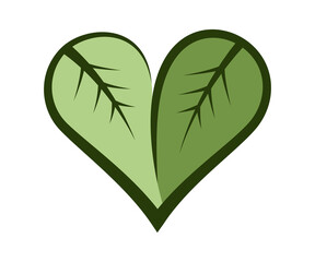 Heart symbol formed by two leaves. Outline heart. Vegan logo