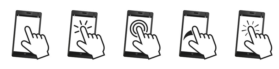 Different Gestures On Mobile Devices - Vector Illustration Set Isolated On White Background