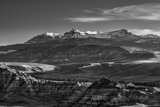 Black and white of Ramshorn Mountain and Badlands near Dubois, Wyoming