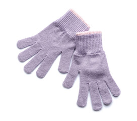 Lilac warm gloves on white background
