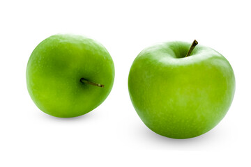 Two juicy green apples isolated on a white background.