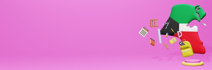 3d rendering of school tools usage for school entrance and holiday websites in Kuwait