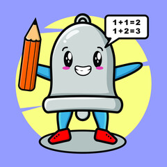 Bell mascot cartoon as clever student with bell cute style design for t-shirt, sticker, logo element
