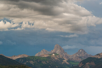 USA, Wyoming. Grand Teton and Teton Mountains as seen from the west.