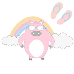 pig seamless pattern with background cartoon style.Vector illustration