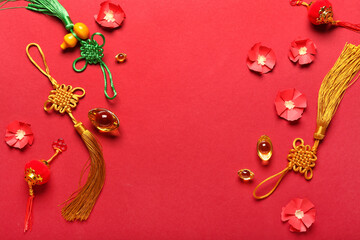 Traditional Chinese symbols on red background