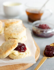 Scones, strawberry jam, tea and clotted cream