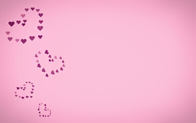 Hearts on a pink background with copy space.