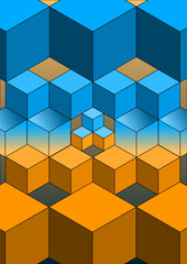 Illustration à base de cubes bleus et orange empilés