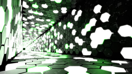 トンネル VJ ナイトクラブ 六角形 サイバー空間 緑 [別Verあり]