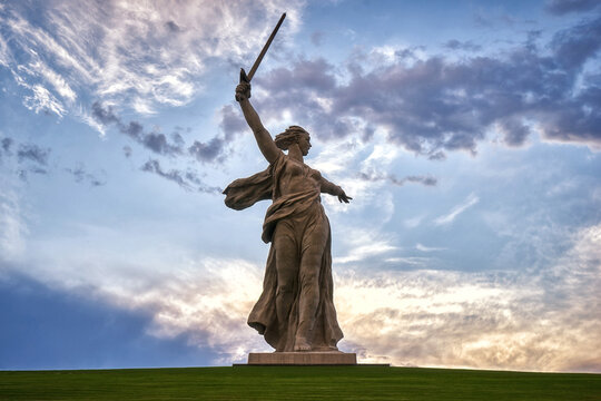 Motherland Calls monument with dramatic sky in Volgograd, Russia