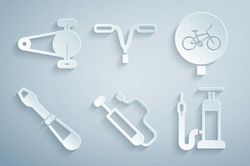 Set Bicycle air pump, Screwdriver, handlebar and chain with gear icon. Vector