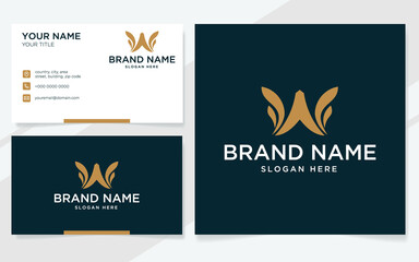 Initial letter W luxury logo for company with business card template