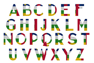 World countries. Universal Latin alphabet in colors of national flag. Central African Republic