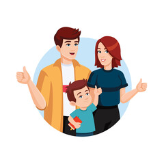 Obraz premium Happy family, dad, mom, son show thumbs up. Approval concept. Flat style illustration