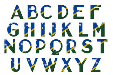 World countries. Universal Latin alphabet in colors of national flag. Solomon Islands