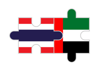 puzzle pieces of  thailand and uae flags. vector illustration isolated on white background