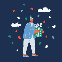 Cartoon vector illustration of man with present box