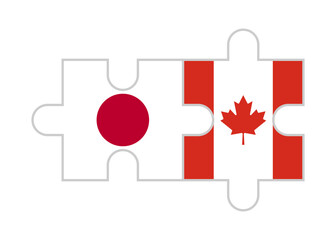 puzzle pieces of japan and canada flags. vector illustration isolated on white background