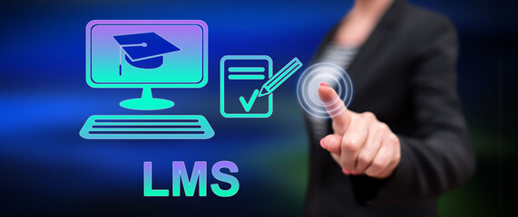 Woman touching a lms concept