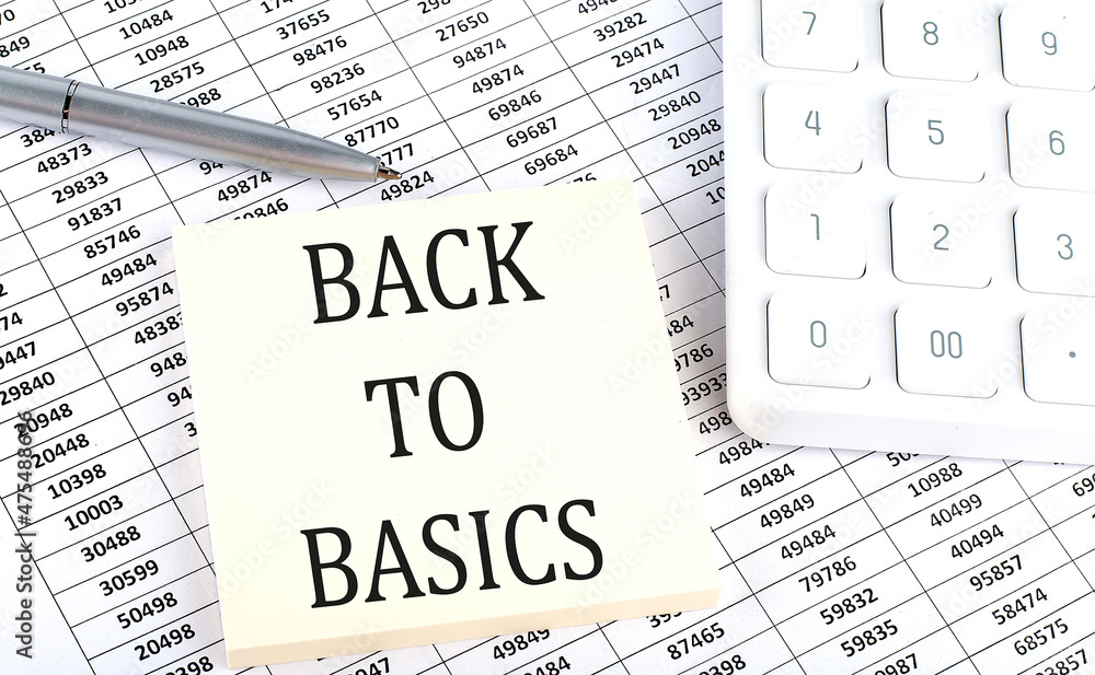Poster back to basics - business concept, message on sticker on chart background
