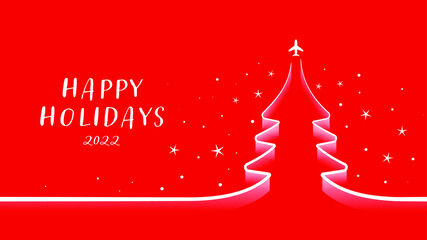 Christmas and New Year card background. Xmas flight spruce tree. Bright Winter holiday composition. Greeting card, banner, poster