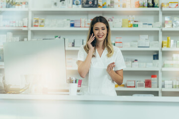 Portrait of a beautiful female pharmacist working in a pharmacy