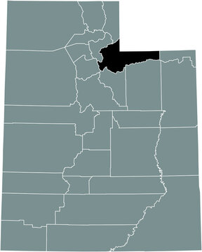 Black highlighted location map of the Summit County inside gray administrative map of the Federal State of Utah, USA