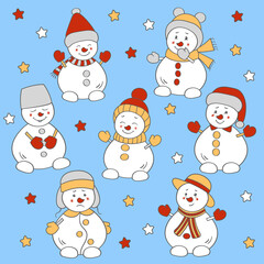 Set with cute Christmas snowmen