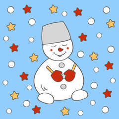 Cute Christmas snowman in winter