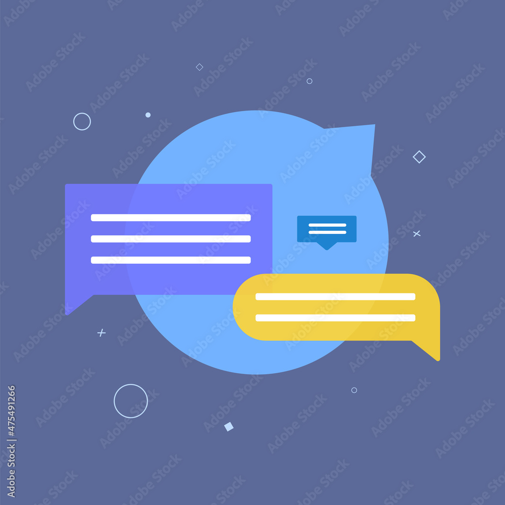 Poster chat speech bubble notification for new messages. sms text notification alerts flat vector icon illu