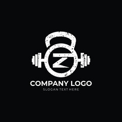 Kettlebell Grunge logo Z Letter Logo Design Z kettlebell grunge logo