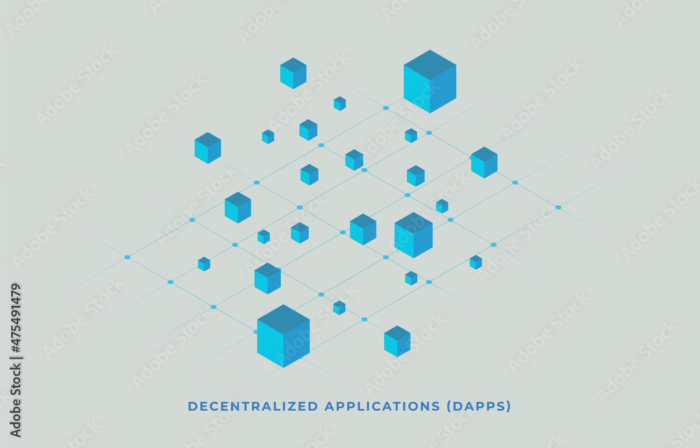 Aufkleber decentralized application dapps concept. blockchain technology fintech open-source software and smar
