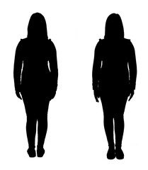 front and back view of a woman on white background