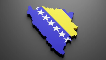 3d rendering of a Bosnia Herzegovina map in German flag colors on black background. 4K Video motion graphic animation.