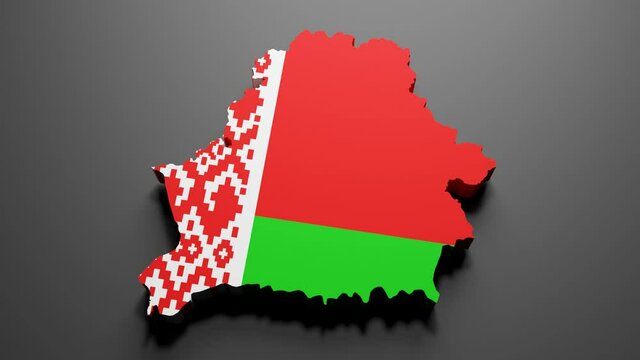 3d rendering of a Belarus map in German flag colors on black background. 4K Video motion graphic animation.