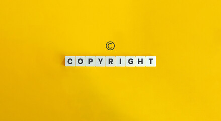 Copyright banner and icon. Block letters on bright orange background. Minimal aesthetics.